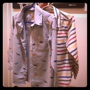2 Multi-colored, patterned button downs 4T